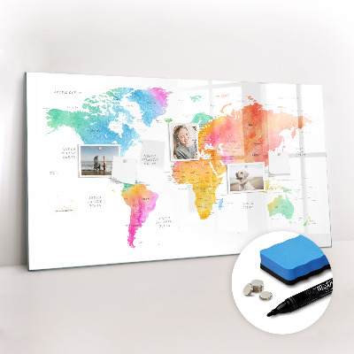 Magnetic erase board Watercolor map of the world