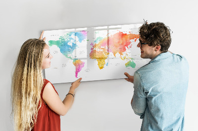 Magnetic board for drawing Watercolor map of the world