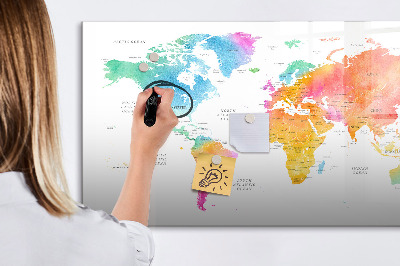 Magnetic erase board Watercolor map of the world