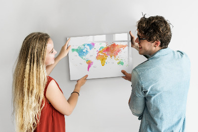 Magnetic erase board Watercolor map of the world