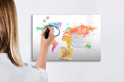Magnetic erase board Watercolor map of the world