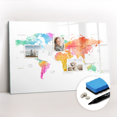 Magnetic erase board Watercolor map of the world