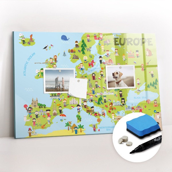 Magnetic erase board World map with flags