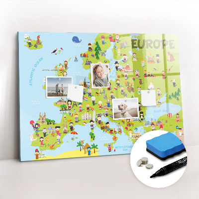 Magnetic erase board World map with flags