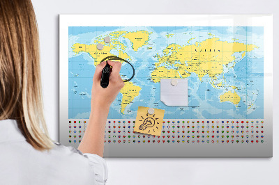 Magnetic writing board World Map and Flags