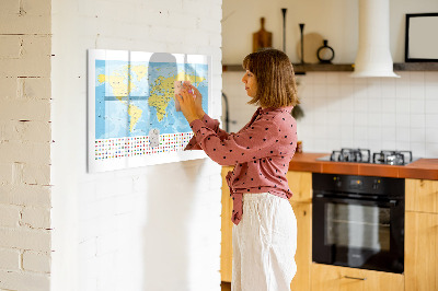 Magnetic writing board World Map and Flags
