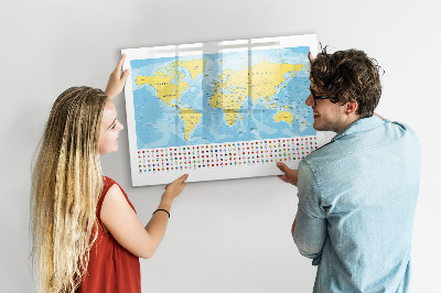 Magnetic writing board World Map and Flags