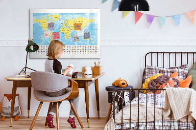 Magnetic writing board World Map and Flags