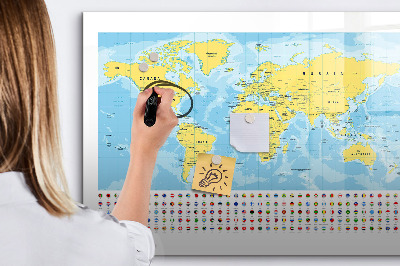 Magnetic writing board World Map and Flags