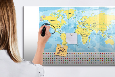 Magnetic writing board World Map and Flags