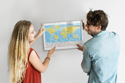 Magnetic writing board World Map and Flags
