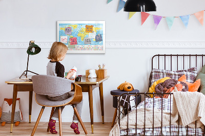 Magnetic writing board World Map and Flags