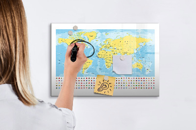 Magnetic writing board World Map and Flags