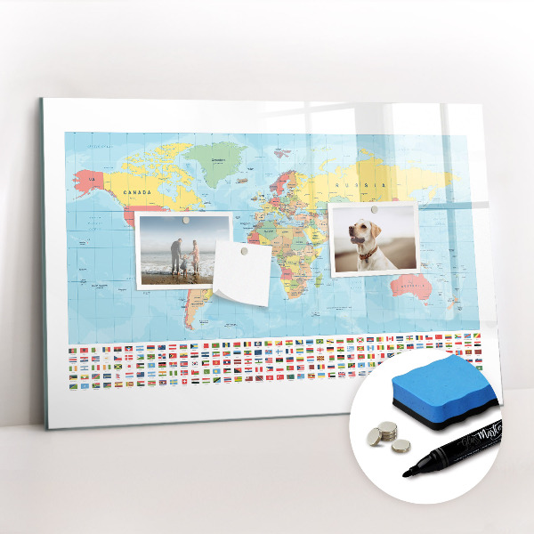 Magnetic writing board Geography world map