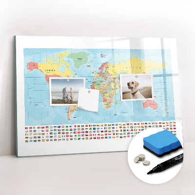 Magnetic writing board Geography world map