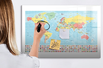 Magnetic writing board Geography world map