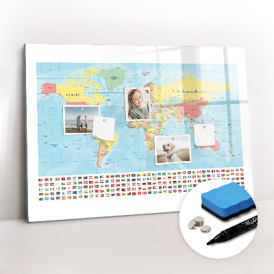Magnetic writing board Geography world map