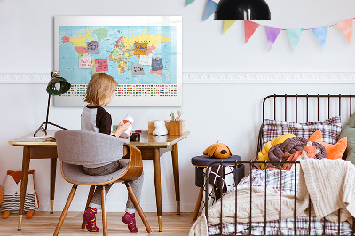 Magnetic writing board Geography world map