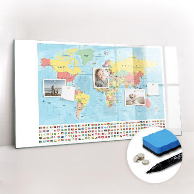 Magnetic writing board Geography world map