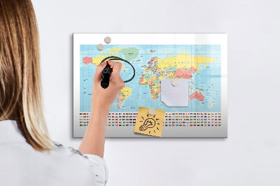 Magnetic writing board Geography world map