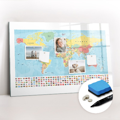 Magnetic writing board Geography world map