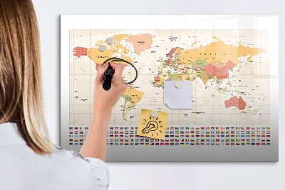 Magnetic board for writing World map design