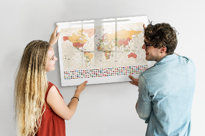 Magnetic board for writing World map design