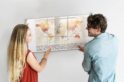 Magnetic board for writing World map design