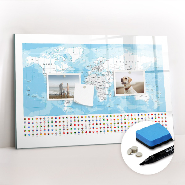 Magnetic writing board Illustration of the continent map