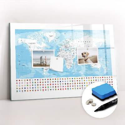 Magnetic writing board Illustration of the continent map