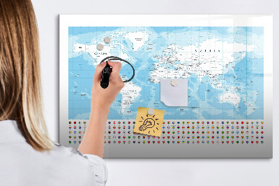 Magnetic board with marker Illustration of the map of the continents