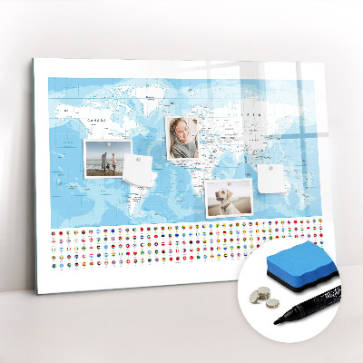 Magnetic board with marker Illustration of the map of the continents