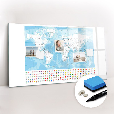 Magnetic board with marker Illustration of the map of the continents