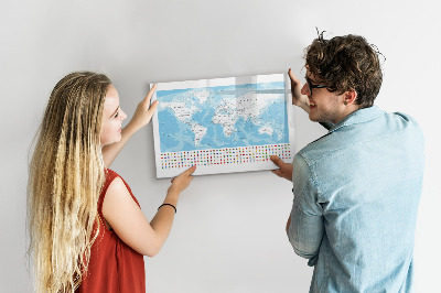 Magnetic board with marker Illustration of the map of the continents