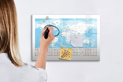 Magnetic writing board Illustration of the continent map