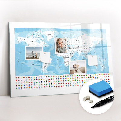 Magnetic board with marker Illustration of the continent map