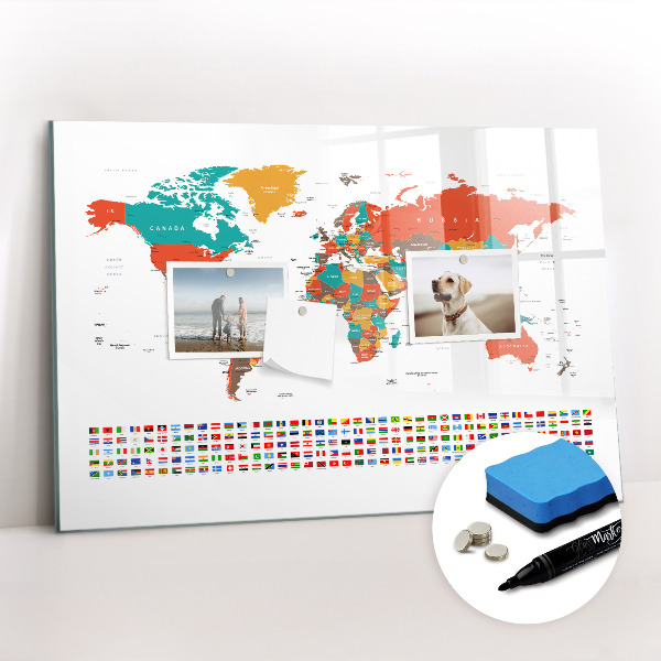 Magnetic erase board Colored world map