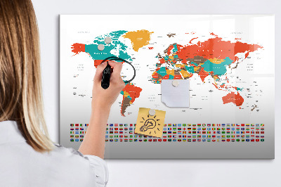 Magnetic erase board Colored world map