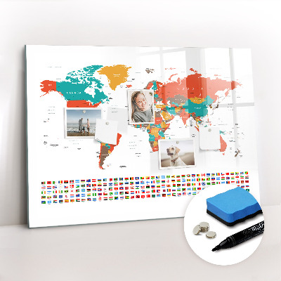 Magnetic board for drawing Colored world map