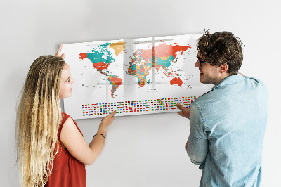 Magnetic erase board Colored world map