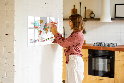 Magnetic erase board Colored world map