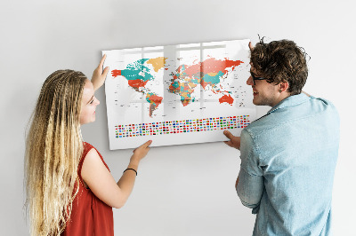 Magnetic erase board Colored world map