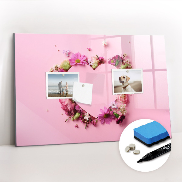 Magnetic erase board Heart of flowers