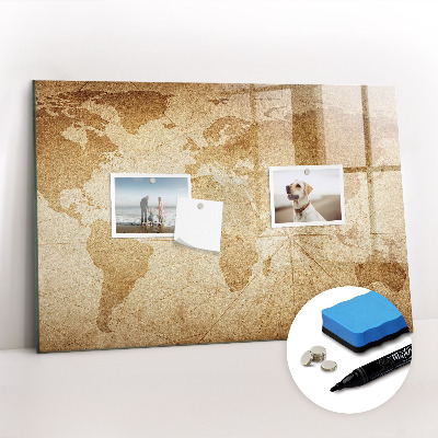 Magnetic board for writing Vintage world map