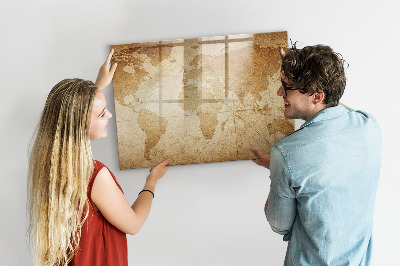 Magnetic board for writing Vintage world map