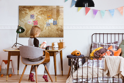 Magnetic board for writing Vintage world map