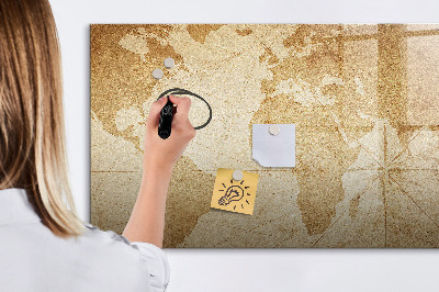 Magnetic board for writing Vintage world map