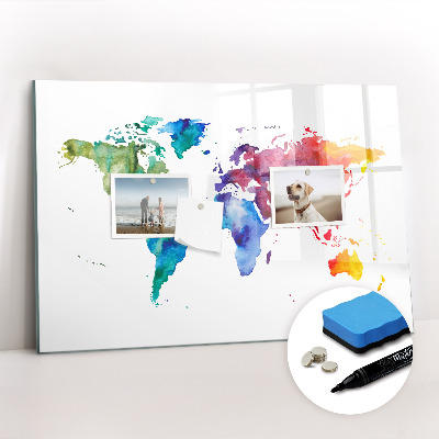 Magnetic writing board Watercolor map of the world