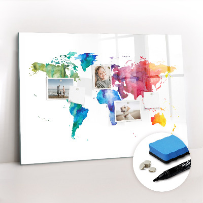 Magnetic writing board Watercolor map of the world