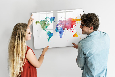 Magnetic writing board Watercolor map of the world
